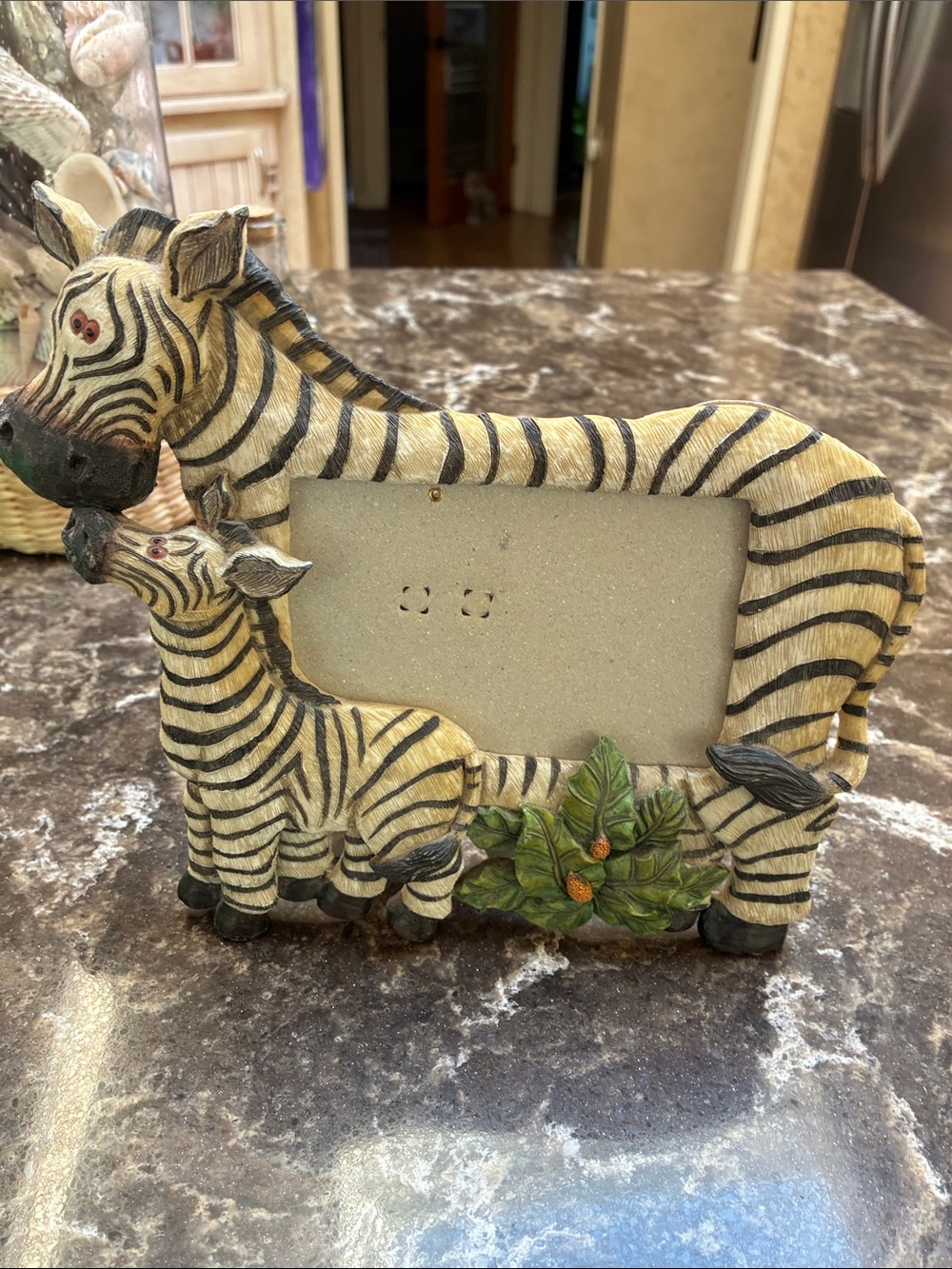 Zebra Family Photo Frame in Beige and Black by